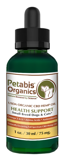 CBD HEMP OIL 75 mg. SMALL BREED DOGS & CATS* - 75 mg. USDA Organic CBD PCR Oil for Cats & Dogs* 1 Oz