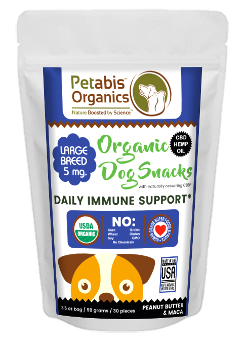 CBD DAILY IMMUNE SUPPORT 5 mg LARGE BREED DOG SNACKS* 30 Pieces PB & MACA TREATS* 3.5 Oz.