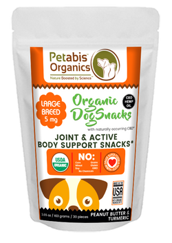 CBD JOINT & ACTIVE BODY SUPPORT 5 mg LARGE BREED SNACKS* 30 Pieces PB & TURMERIC 3.65 Oz.