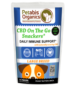 CBD On The GO 5 mg. IMMUNE SNACKERS 15 Pieces* 5 MG LARGE BREED 15 Pieces PB & MACA TREATS* 1.98 Oz. Bag